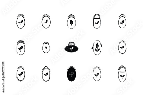 Artistic Botanical Growth Evolution Icons Seeds Developing Into Plants in Elliptical Frames