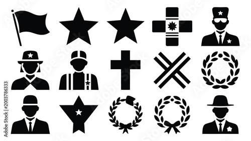 Minimalist silhouette icons of memory and honor symbols