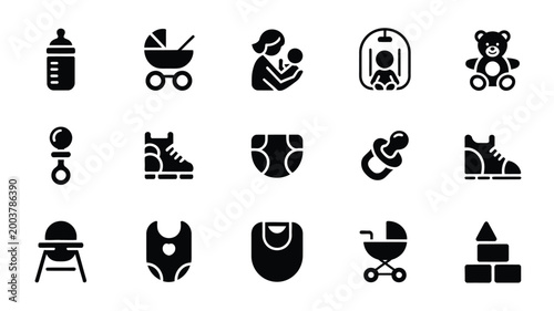 Vector illustration of baby and parenting icons on white background