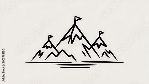 Minimalist Black and White Mountain Logo: Elevation Adventure and Exploration for Wanderlust Seekers