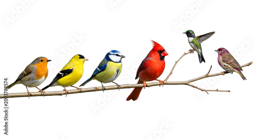 Two cute birds sitting together on a tree branch in a natural spring setting