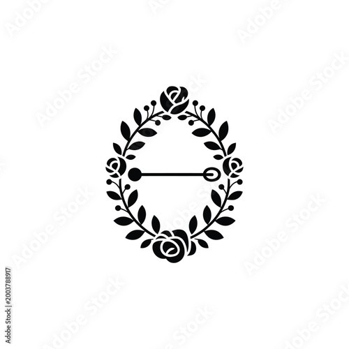 Floral wreath vector illustration with horizontal bar isolated on white