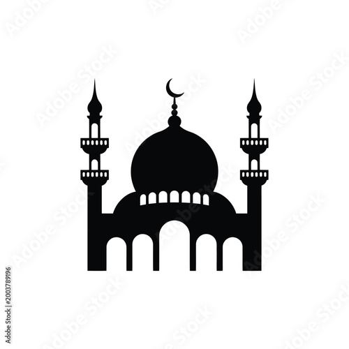 Mosque silhouette illustration black on white background