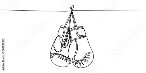 Fotografía boxing gloves continuous one line drawing, Boxing glove in one continuous single line art drawing style isolated on white background, Boxing gloves line