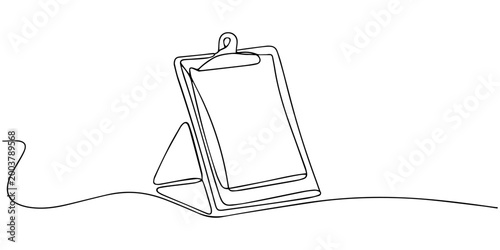 Minimal clipboard checklist continuous one line drawing with task list concept illustration, Continuous one line document list art illustration single check clipboard icon. One line checklist art
