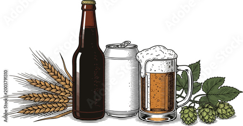 Beer ingredients and presentation a silhouette of brewing essentials
