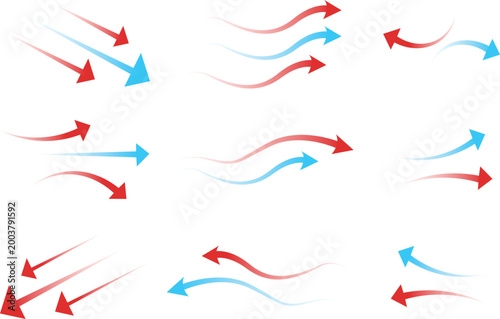Set of Flowing Airflow Arrows heat and cold arrow Showing Direction of Cold and Hot Air Circulation