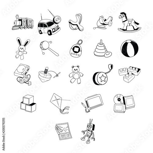 Hand Drawn Toys and Childhood Illustration Icon Set