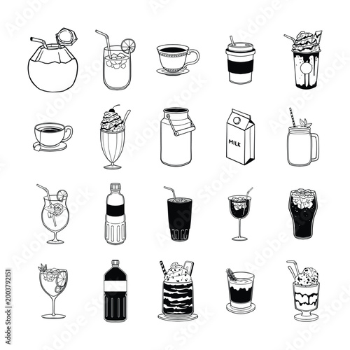 Hand Drawn Beverage Drinks Illustration Icon Set