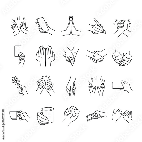 Human Interaction Hand Gesture Line Art Set