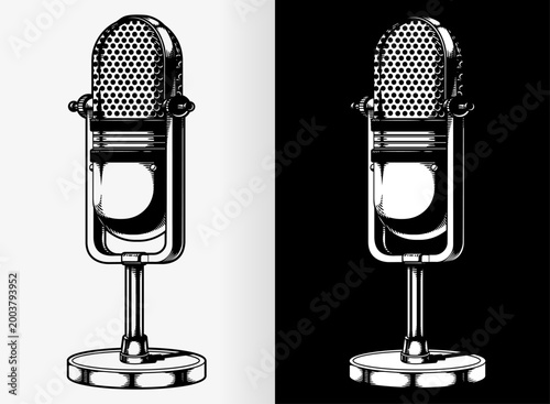 Silhouette vintage microphone podcast mic front