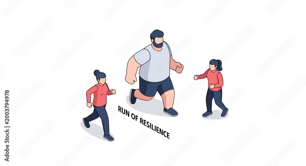 Fototapeta premium Isometric Illustration of Runners in a Race Depicting Resilience and Determination.