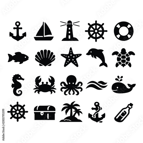 nautical pirate icons set collection of marine and sailor themed symbols