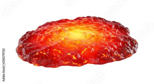 Molten lava puddle with glowing yellow center on white background.