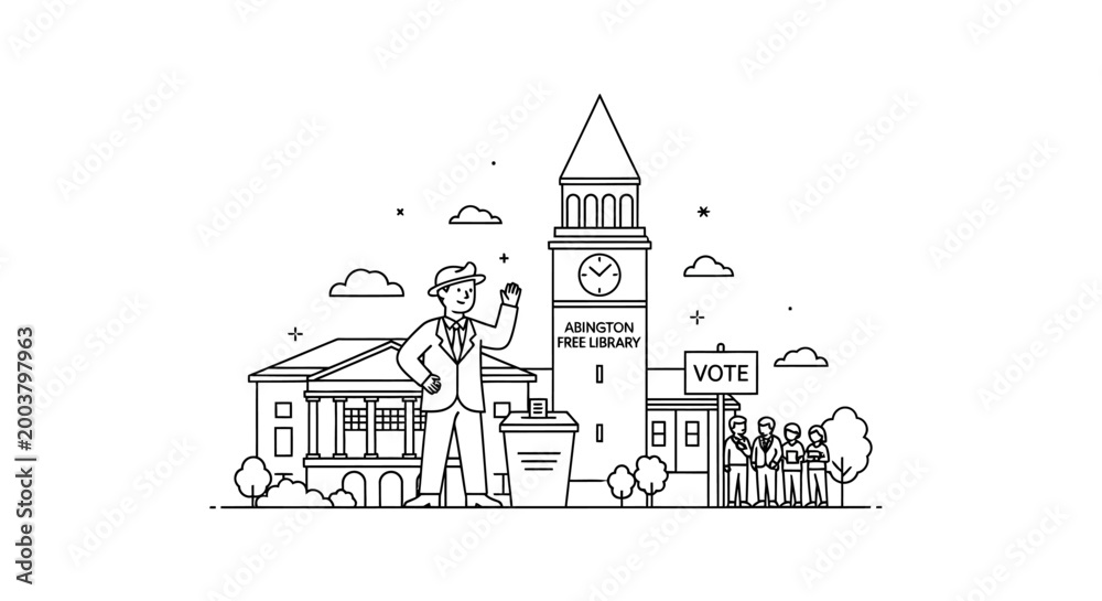 Fototapeta premium Illustration of a Politician Campaigning in Front of the Library.