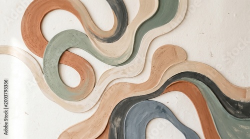 Abstract wall art features raised wavy organic lines in muted earth tones creating a sophisticated textured modern decorative surface