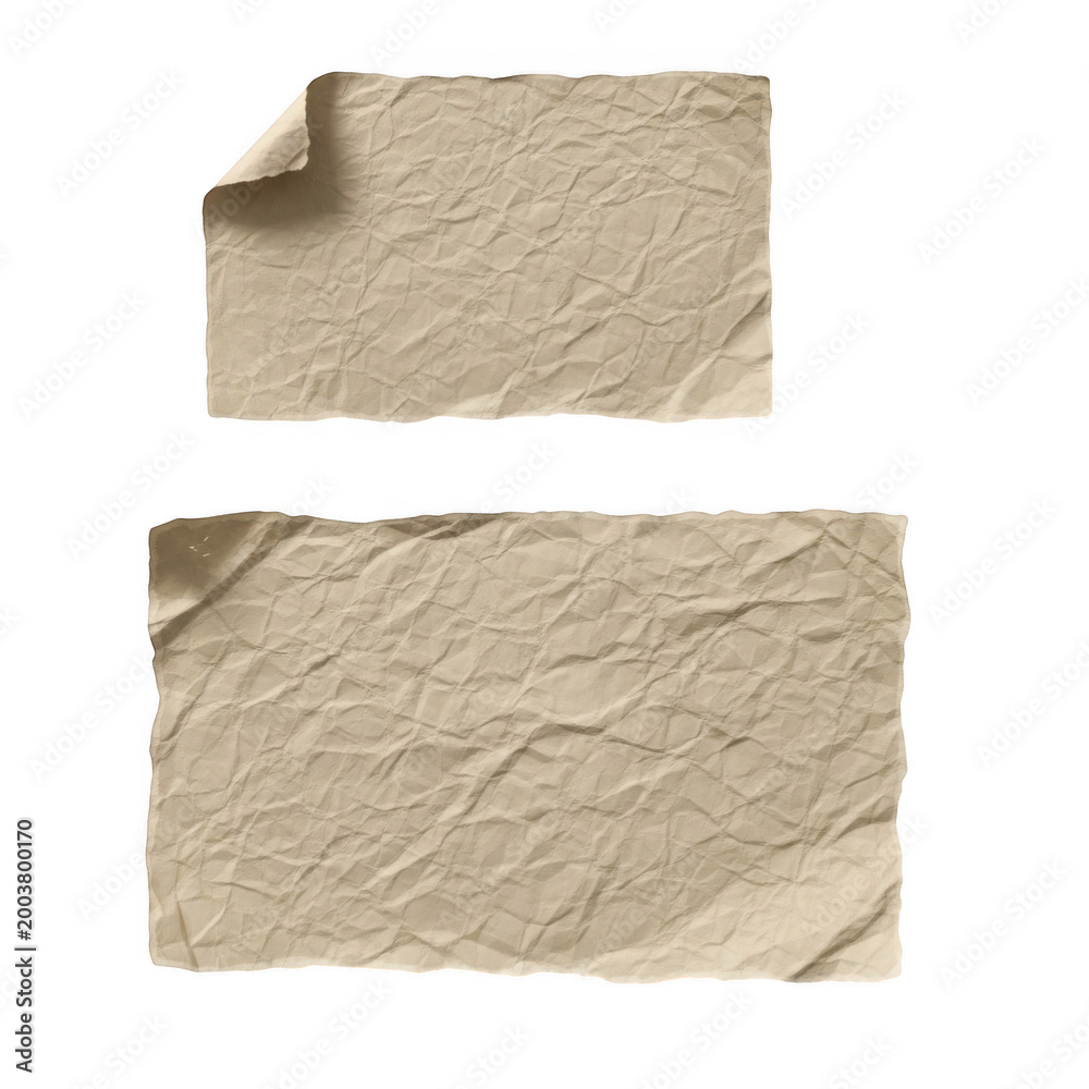 Fototapeta premium Crumpled paper sheets with one curled corner isolated on transparent background