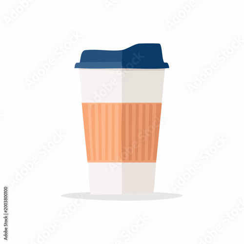 Disposable Coffee Cup with Blue Lid and Orange Sleeve