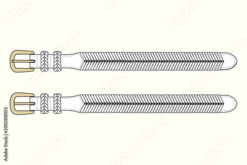 Beaded Rope-Wrapped Western Belt with Braided Keeper and Classic Buckle Fashion Flat Sketch Template