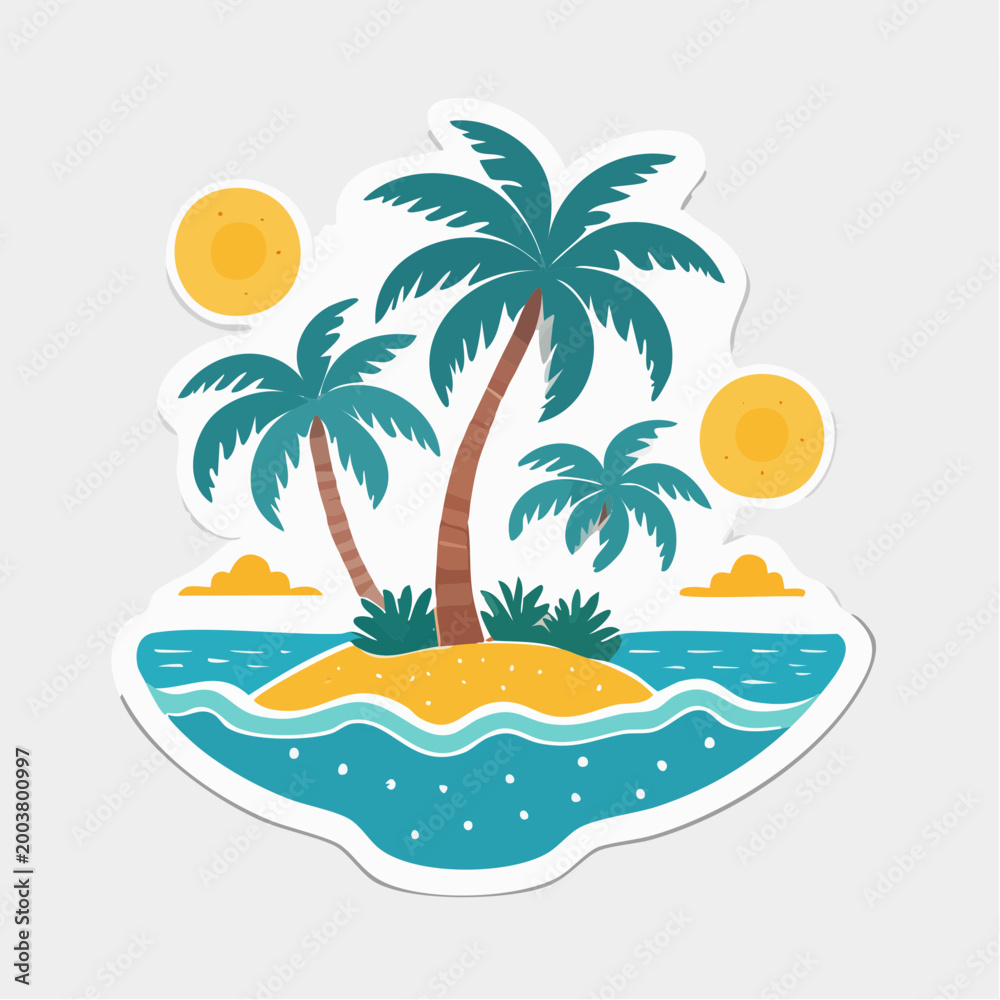 Fototapeta premium Tropical Island Paradise with Palm Trees and Sun