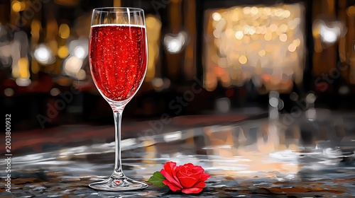 Red Sparkling Wine and Rose in Luxurious Bar Setting