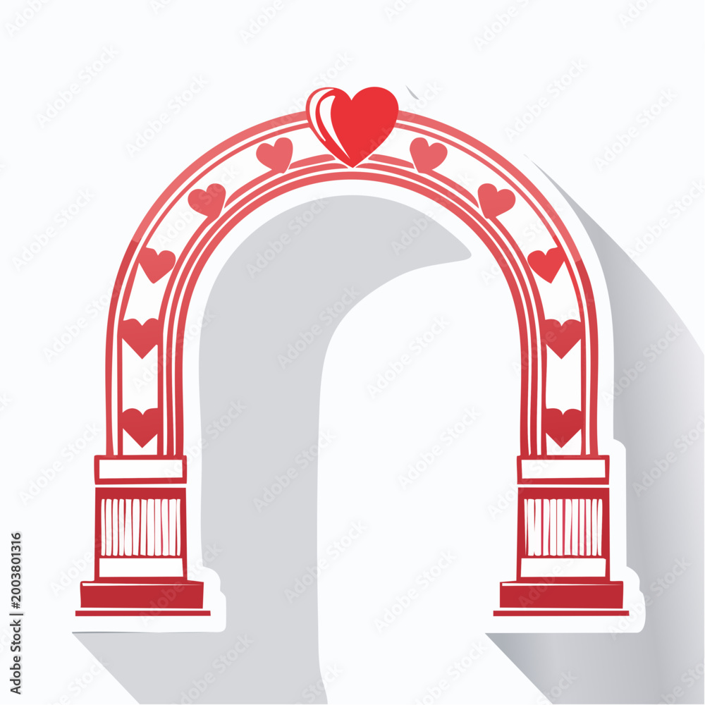 Fototapeta premium Red Wedding Arch with Hearts Decoration