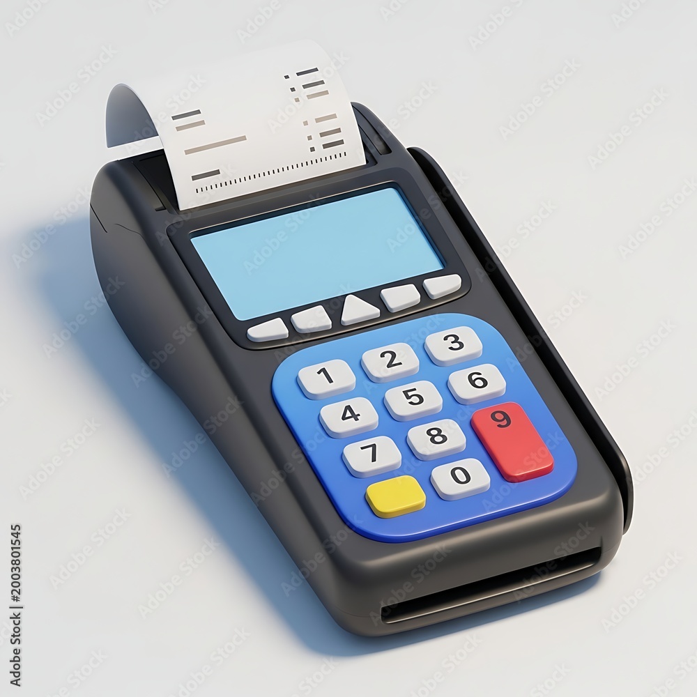 Obraz premium Point of sale terminal with receipt printer and keypad for payments electronic device for processing transactions