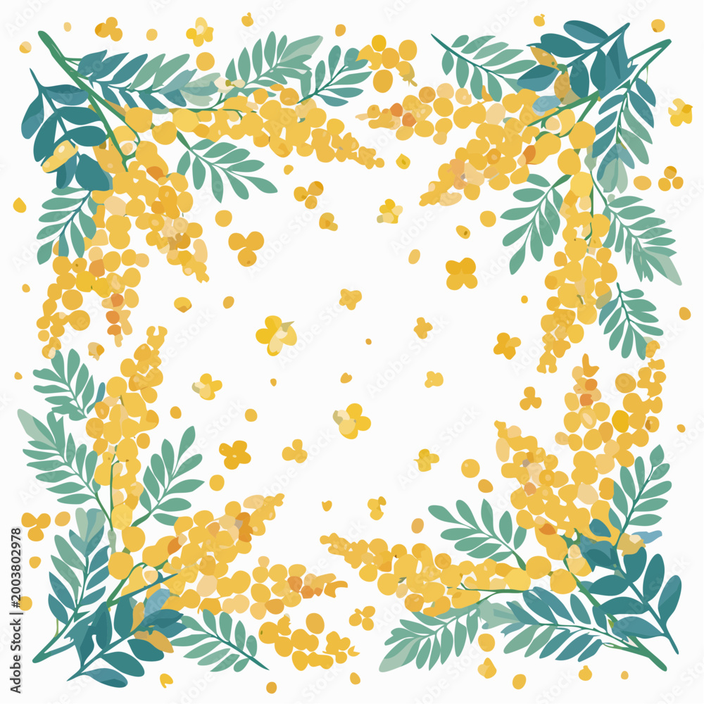 Obraz premium Watercolor Mimosa Flowers and Leaves Border