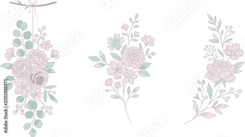 set of floral elements for design