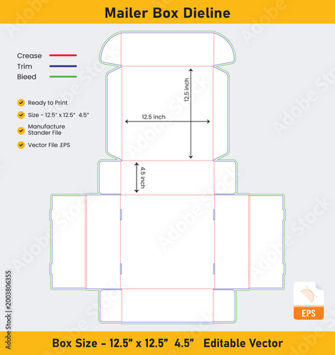 Obraz na płótnie Mailer box layout mailer box dieline template Mailer Box Packaging Die Cut Templ