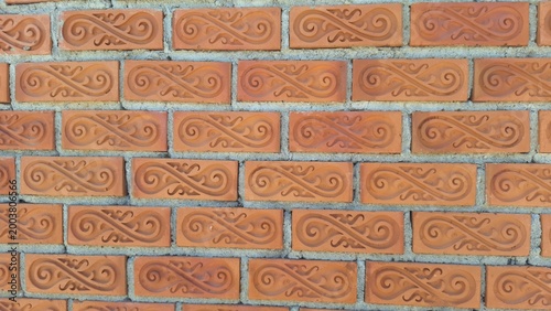 Traditional Thai Carved Terracotta Brick Wall Pattern Texture Background