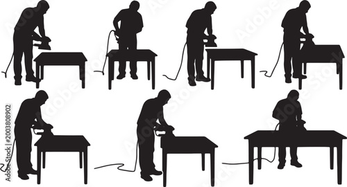 Photos Black Solid Furniture Restorer Orbital Sander Role Silhouettes Set of Six on Whi