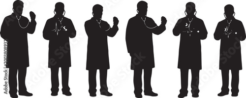 Tableau sur toile Black Solid General Practitioner Acoustic Stethoscope Role Silhouettes Set of Si