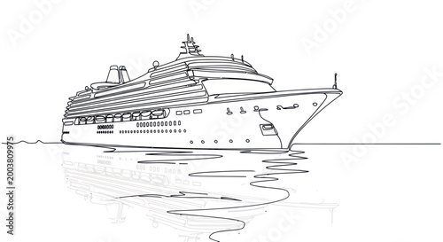 Canvastavla Cruise Ship Illustration on Calm Water with Reflection