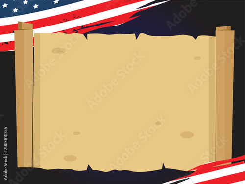 Independence Day Banner Template with Vintage Parchment and American Flag, Editable Copy Space Design