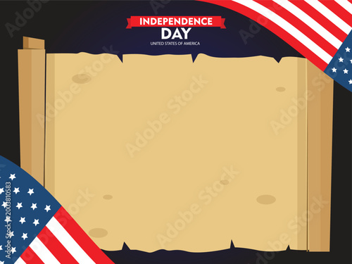 4th of July Independence Day Template with Parchment Background and USA Flag Copy Space Banner