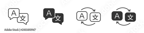 Foto Language translation icons set, Multilingual communication symbols, Translate ap