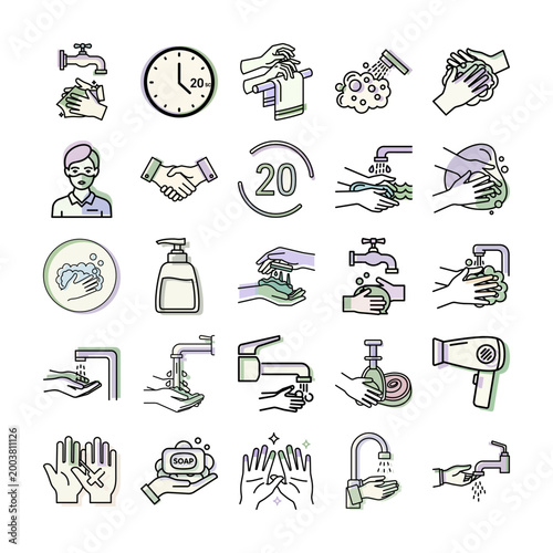 Hand washing infographic step by step tutorial or Vector illustration of hand hygiene routine
