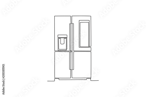 refrigerator with a smart screen. Tech meets food concept. Single line draw design. Vector graphic illustration