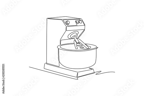 professional dough kneading machine. Tech meets food concept. Single line draw design. Vector graphic illustration