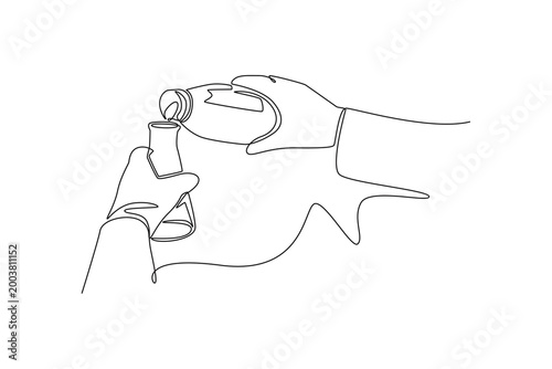 Quality control test of milk in laboratory. Tech meets food concept. Single line draw design. Vector graphic illustration
