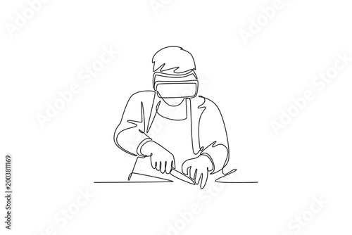 Virtual reality cooking experiment. Tech meets food concept. Single line draw design. Vector graphic illustration