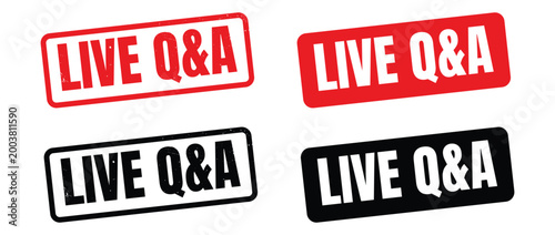 Live q a signs in red and black rectangular stamp style on transparent background high quality professional detailed modern elegant stylish clean crisp vibrant
