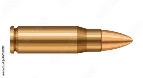 Realistic illustration of a single rifle bullet on white background