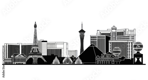 Canvas Print Las Vegas Skyline Silhouette Black and White Vector Illustration
