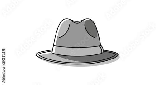 Monochrome illustration of classic fedora hat on white background