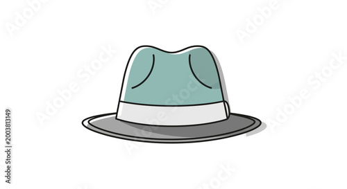 Stylish fedora hat illustration with teal and gray colors
