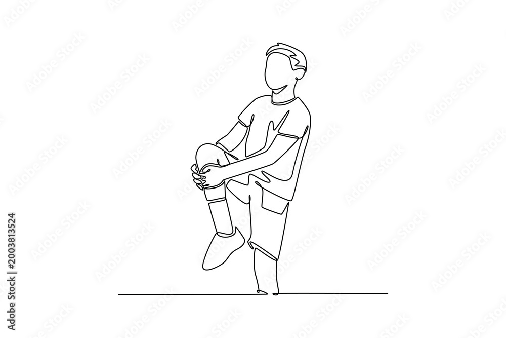 Fototapeta premium Happy student practicing on PE class. Activity School concept. Single line draw design. Vector graphic illustration