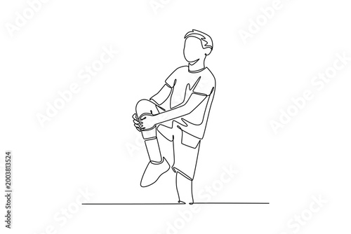 Happy student practicing on PE class. Activity School concept. Single line draw design. Vector graphic illustration