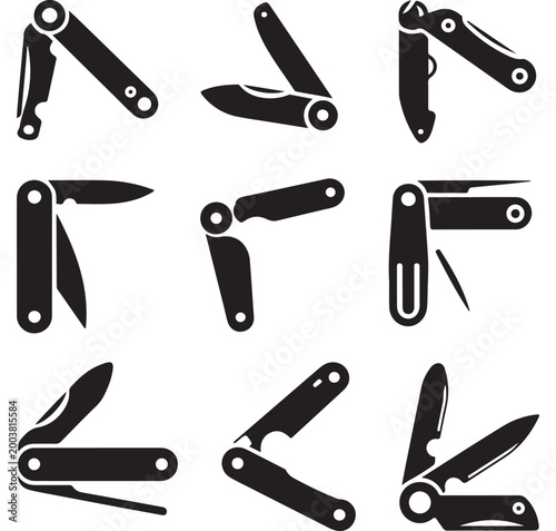 Foto Swiss Army Knife Multi Tool Icons Set Vector